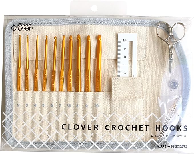 Clover Crochet Set 43-405 Crochet Set 10 Crochet Needles 3 Mini Scissors Knit Gauge Crochet Case