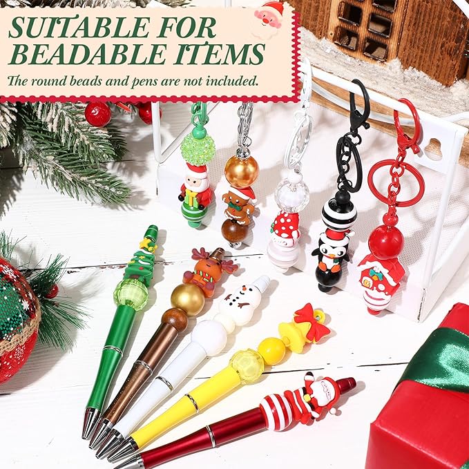12 Pcs Christmas 3D Silicone Focal Beads for Pens Xmas Character Beads Bulk Funny Snowman Tree Gingerbread Santa Claus for Keychain DIY Crafts Necklace Bracelet Lanyards Making Kit Supplies