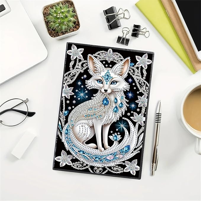 Fox Diamonds Painting Notebook for Adults, A5 Diamond Art Journal and DIY Sketchbook, Diamond Art Kit Supplies,Gift for Beginners, Craft Lovers, Artists. (Fox)