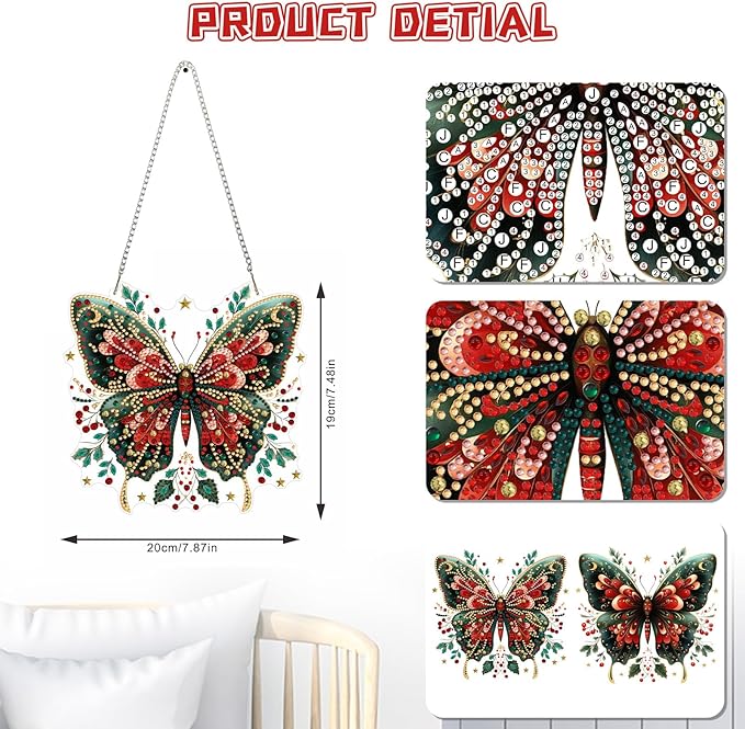 KEYIFA Butterfly Diamond Painting Kit, DIY Butterfly Diamond Art for Adults, Diamonds Painting Pendant Special Shaped Rhinestone Window Hanging Ornaments Home Garden Wall Door Decoration, 20cm Width