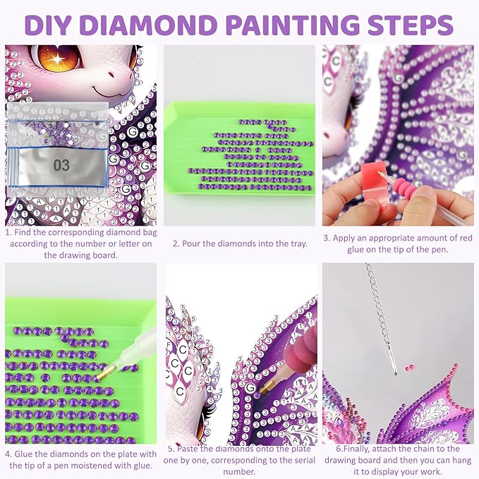 MEIYUDA Dragon Diamond Art Hanging Kits for Adult, Flowers Dragon Diamond Painting Hanging Kits Ornaments, DIY Special Shaped Rhinestone Window Pendants Kit for Home Garden Wall Decor Gift