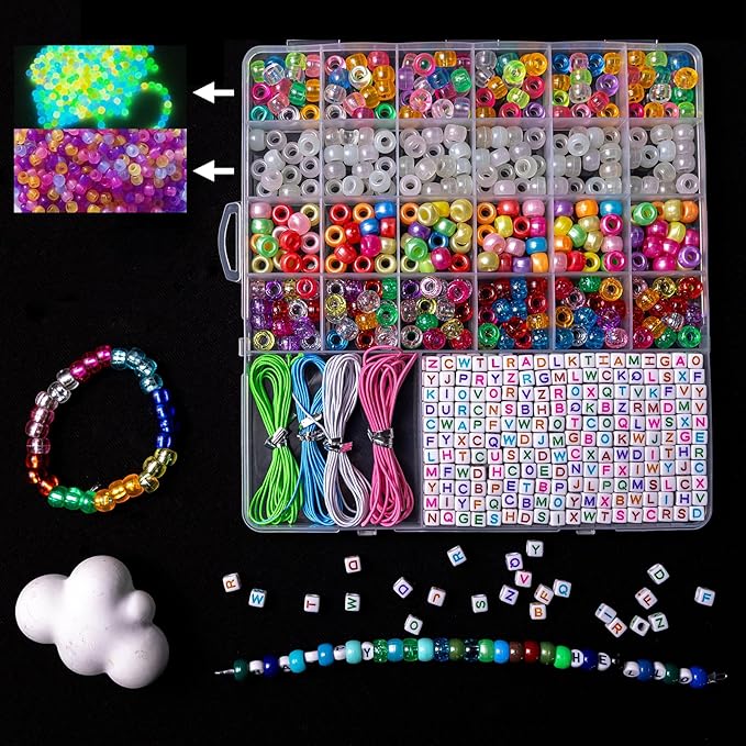 6380 PCS Jewelry Making Kit – 24 Colors Seed Beads, 24 Colors Clay, UV Color Changing & Glow Pony, Letter, Mixed Charms, Tools,Gift Box for DIY Bracelets