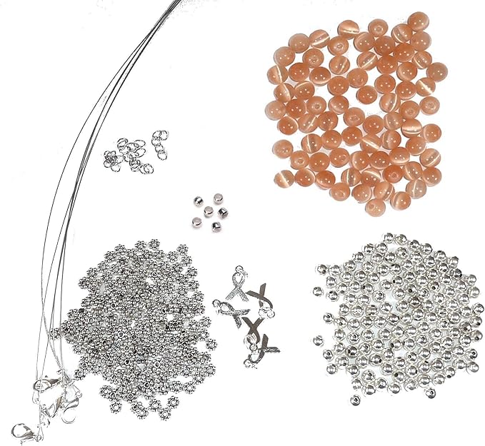 Hidden Hollow Beads DIY Craft Beading Kit, Everything to Make Cancer Awareness Bracelets, Uses Wire, Crimps and Clasps, Fundraising and Gifts (Uterine Cancer - Peach - Makes 5)