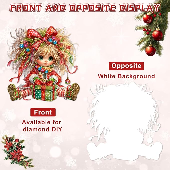 KEYIFA Christmas Diamond Painting Kit, DIY Cute Diamond Art for Adults, Diamonds Painting Pendant Special Shaped Rhinestone Window Hanging Ornaments Home Garden Wall Door Decoration, 20cm Width