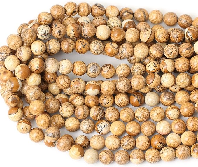 cheavian 35pcs 10mm natural picture jasper stone round loose beads for jewelry making diy findings 1 strand 15"
