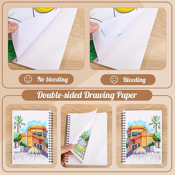 3 Pack Marker Paper Pad, 5×7in Double Sided Bleedproof Sketch Pad, 135lb/200gsm Art Spiral Sketchbook, Smooth Painting Coloring Alcohol Marker Paper for DIY, Ideal Gifts