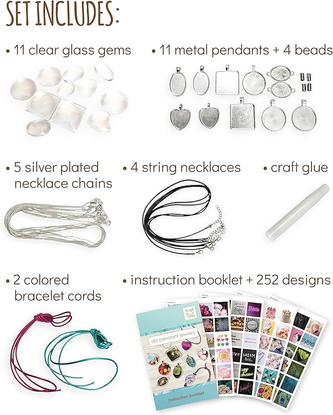 Hapinest Jewelry Making Kit for Girls Arts and Crafts Gifts Ages 8 9 10 11 12 Years Old and Teens - 11 Charm Pendants, 9 Necklaces, 2 Bracelets