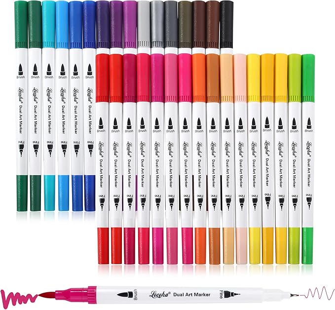 Dual Tip Art Markers for Adult Coloring Books,Fine and Brush Tip 32 Colored Pens Watercolor Pens for Journaling Note Taking Writing Planning Art Supplies