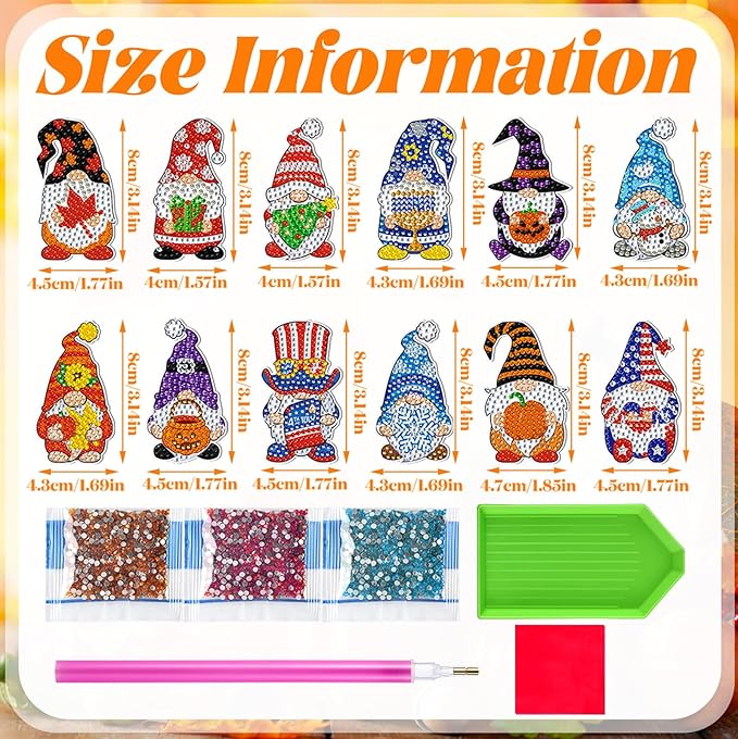Frienda 12 Pcs 4th of July Diamond Art Magnets Refrigerator Patriotic Diamond Painting Magnets Holiday Gnome Easy Kits Interchangeable for Adults Beginners DIY Gnome Home Decors Gifts Craft