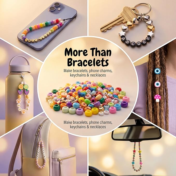 Jewelry Making Kit, 6000 PCS Complete Polymer Clay & Pony Beads Bracelet Kit, 24 Colors, 4 Alphabet Letter Sets & Charms, Organizer Box for DIY Jewelry, Gift for Girls Ages 6–12