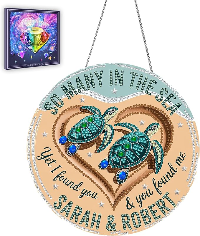 Ginfonr Diamond Painting Kits Hanging Pendant, Turtle Diamond Art Kits for Adults, Special Shaped Rhinestone Holiday Gifts Diamond Art, Double Sided Hanging Kits for Garden Wall Window 8 x 8 inch