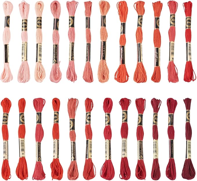 FASHEWELRY 210 Yards Handmade Polyester Embroidery Floss Red Crewel Cross Stitch Threads 1mm 6-Ply Embroidery Thread Bulk for Beginners Adult DIY Sewing Knitting Supplies