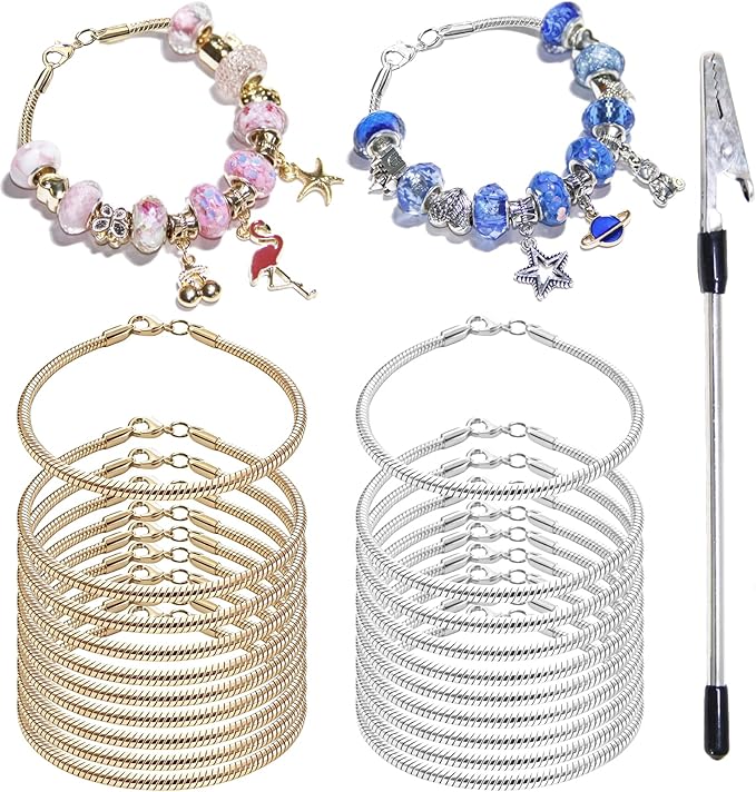 Exway 20 Pcs Snake Charm Bracelet Chain 8.0 Inch Gold and Silver Charm Bracelet Kit Snake Chain Bracelets Chain for Christmas DIY Women Jewelry Making Gifts