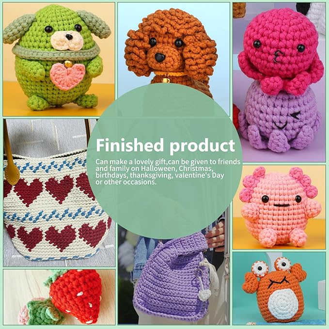 Completed Beginner Yarn, Yarns for Crocheting, Easy Yarns, 15 Pack Crochet Yarn with Easy-to-See Stitches for Beginners Crochet Kit