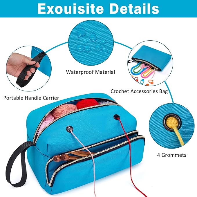 IBFUN Crochet Yarn Knitting Bag 2 Pcs Yarn Storage Organizer Crocheting Bags for Beginners with Hand Wrist for Crochet Accessories Needles Hooks Knitting