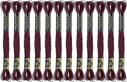 12 Skeins Embroidery Floss, Maroon Metallic Embroidery Thread Polyester Cross-Stitch Threads for Hand Embroidery String Art DIY Creation