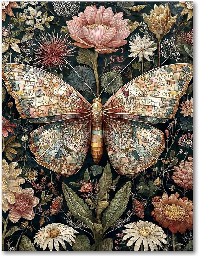 Stamped Cross Stitch Kits for Adults - Butterfly Flower Embroidery Kits for Beginners Adults,11 CT Patterns Dimensions Counted Cross Stitch Kits for Adults Arts Craft 12x16 inch