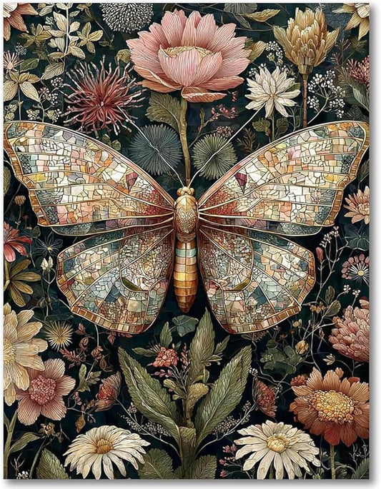 Stamped Cross Stitch Kits for Adults - Butterfly Flower Embroidery Kits for Beginners Adults,11 CT Patterns Dimensions Counted Cross Stitch Kits for Adults Arts Craft 12x16 inch
