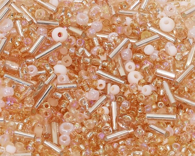 Mixed Craft Beads 1000Pcs/20g Glass Seed Tube Bead Bugle Bead 1.5-4.5mm Small Loose Spacer Beads for DIY Bracelets Necklace Earring Jewelry Making (Champagne)