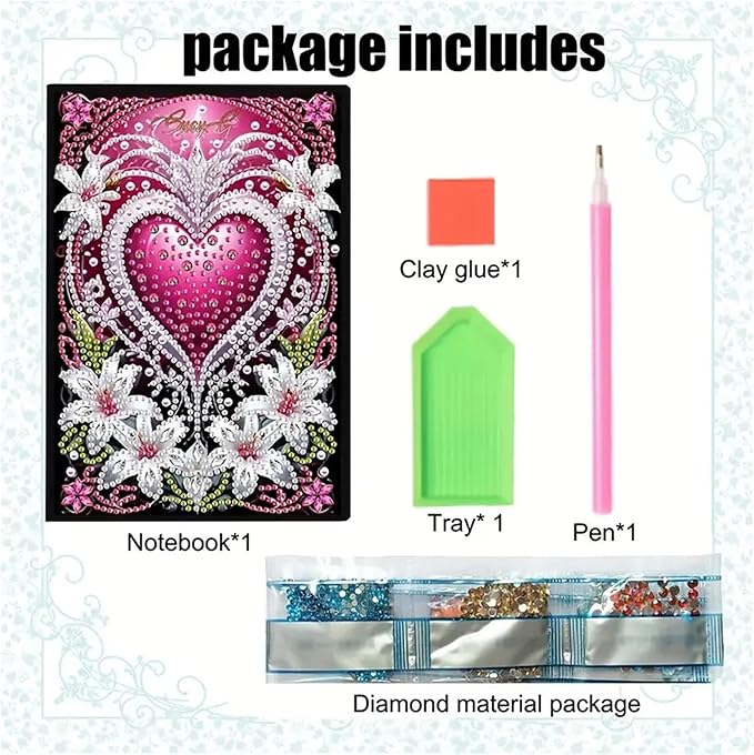 Diamond Painting Notebook for Adults, A5 Diamonds Art Journal and DIY Sketchbook, Diamond Art Kit Supplies,Gift for Beginners, Craft Lovers, Artists. (Love)