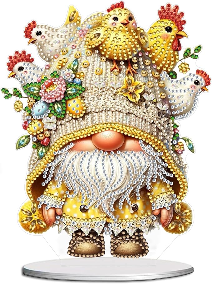 DIY Dot Diamond Desktop Easter Creative Ornaments Diamond Art Painting by Number Embroidery Arts and Crafts Easter for Home Office Garden Decoration (Single Side Dot Diamond)-22-Chicken Goblin