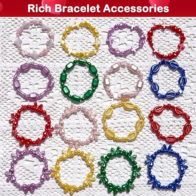 1170 Pcs ABS Imitation Pearl Beads for Jewelry Making, Assorted Heart Star Bowknot Circle Flower Aesthetic Cute Bead for Bracelet Necklaces Earrings Key Chains DIY Phone Charm Crafts (Red)