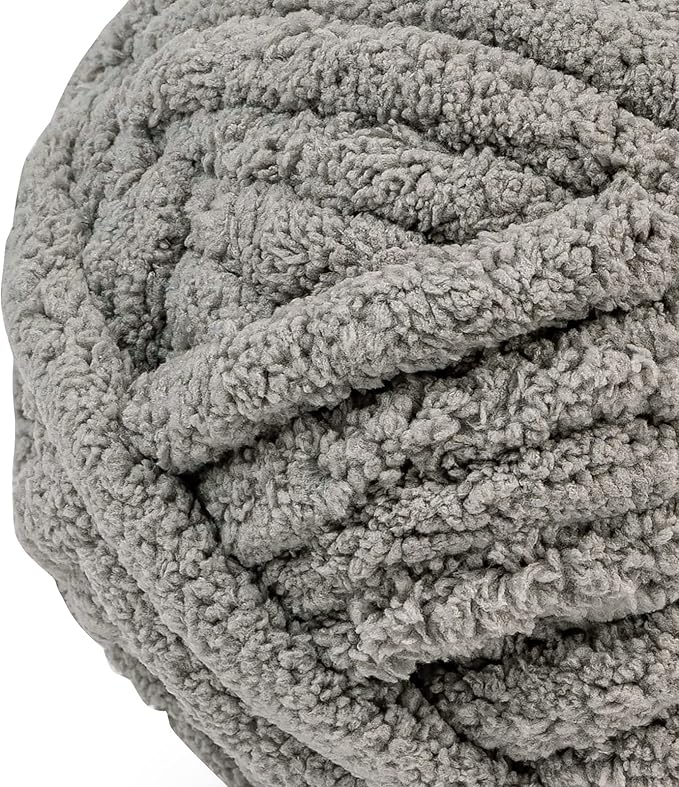 Crafted By Catherine Chunky Chenille Yarn - 2 Pack (41 Yards Each Skein), Grey, Gauge 7 Jumbo