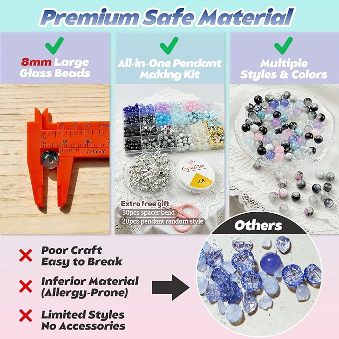 Queenme Beads Bracelet Making Kit: 660pcs 8mm Round Glass Beads 22 Colors with Bracelet Accessories and Elastic String for DIY Jewelry Making at Home for Women