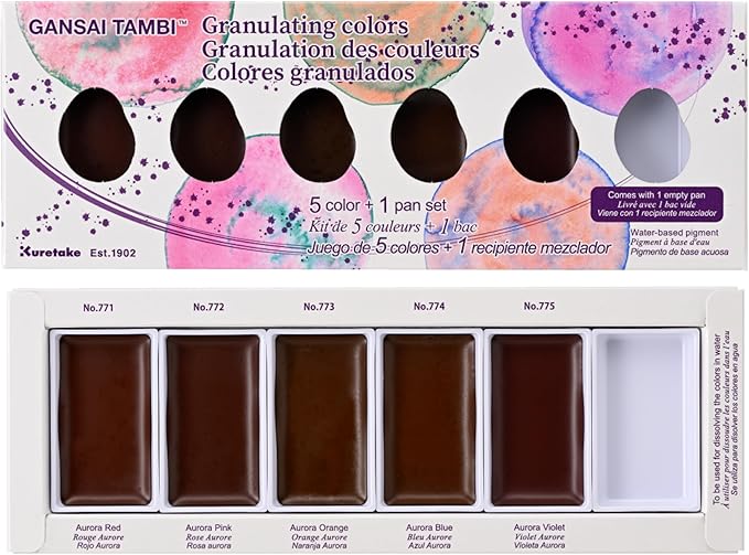 Kuretake GANSAI TAMBI GRANULATING COLOR 5 colors set, Watercolor Paint Set, Professional-Quality for Artists and Crafters, AP-Certified, for Adult, Made in Japan
