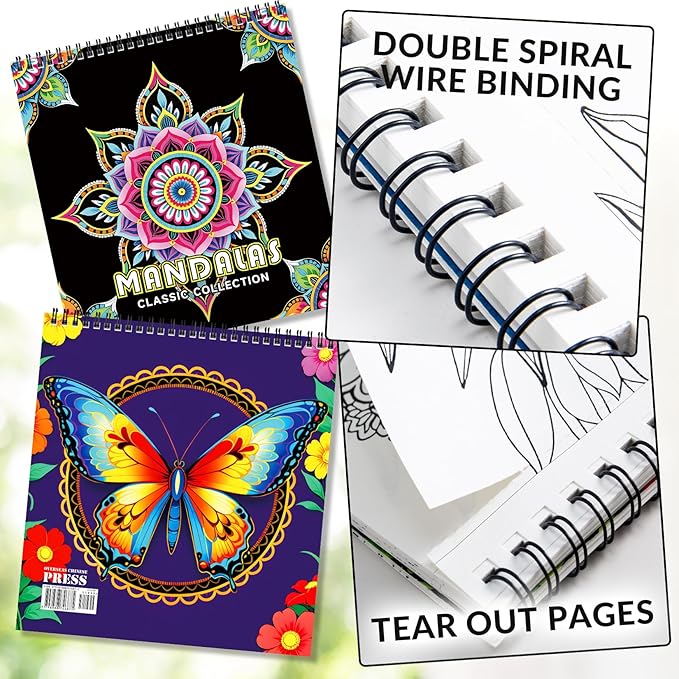 FUN LAVIE Mandala Coloring Book for Adults Relaxation and Teens Stress Relief, Spiral Coloring Book for Women, Spiral Bound Mindfulness Stress-Free Patterns for Adult, Large Print Coloring for Men