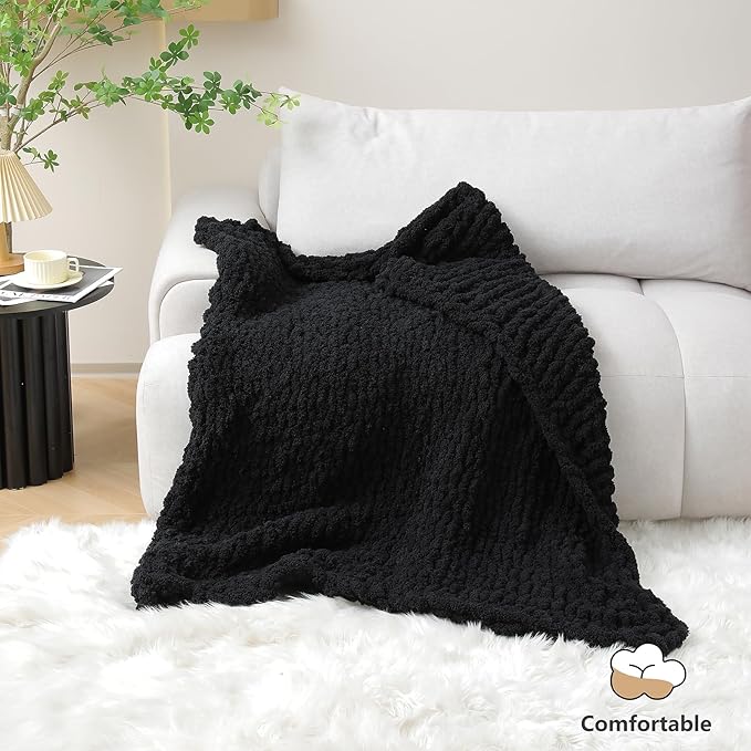 Chunky Yarn for Hand Knitting - #10 Chunky Chenille Yarn, Jumbo Big Thick Chunky Yarns for Crocheting, Super Bulky Chunky Knit Blanket Yarns, 8 Skein (25 yds 8 oz Each Skein), Black