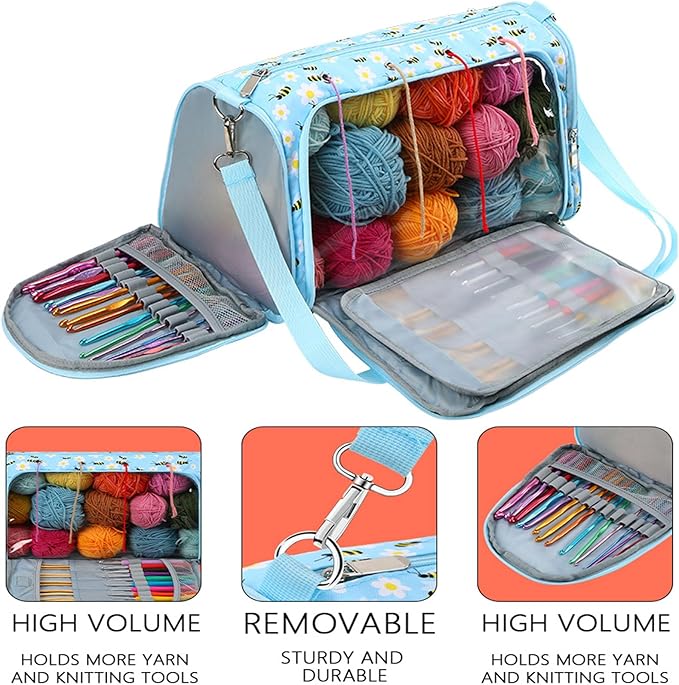 Yarn Bag with Holes for Crochet, Traveling Yarn Storage Organizer Crochet Bag and Tote for Crochet Supplies, Store Huge Amount of Stuff, Carry-on Carrier Bag Case Gifts for People Who Crochet