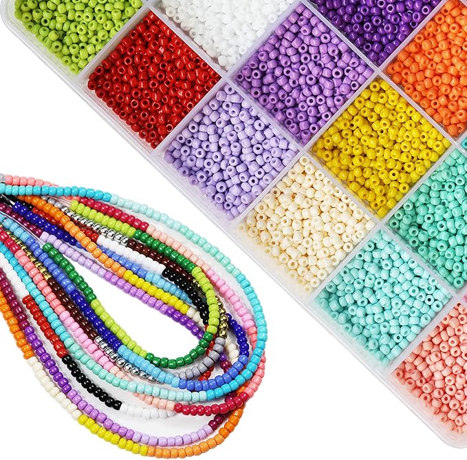 Bala&Fillic Size 3mm Seed Beads About 8400pcs in Box, 8/0 Glass Seed Beads for Making Bracelet Necklace Earring Jewelry (About 350pcs/Color, 24 Colors)