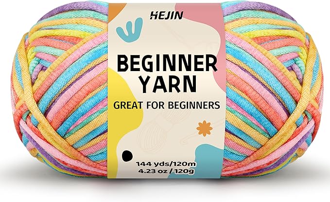 120g Candy Color Yarn for Crocheting and Knitting; Rainbow Yarn for Beginners with Easy-to-See Stitches;Worsted-Weight Medium #4;Yarn for Beginners Crochet Kit Making