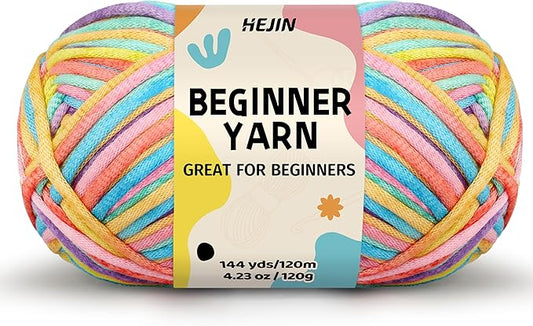 120g Candy Color Yarn for Crocheting and Knitting; Rainbow Yarn for Beginners with Easy-to-See Stitches;Worsted-Weight Medium #4;Yarn for Beginners Crochet Kit Making