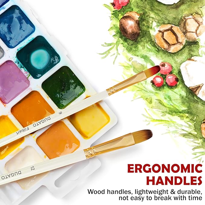 DUGATO 15 Piece Artist Paint Brush Set - Anti-Shedding Nylon Hair Brushes with Comfortable Grip for Acrylic, Watercolor, Oil, Gouache & Crafts - Suitable for All Skill Levels, Beginners, and Hobbyists