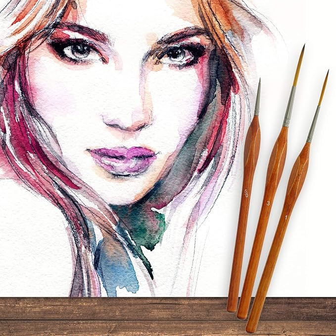 U.S. Art Supply 8 Piece Taklon Detail and Liner Artist Brush Set with Wood Comfort Grip Handles - Art, Detailing, Acrylic, Oil, Watercolor