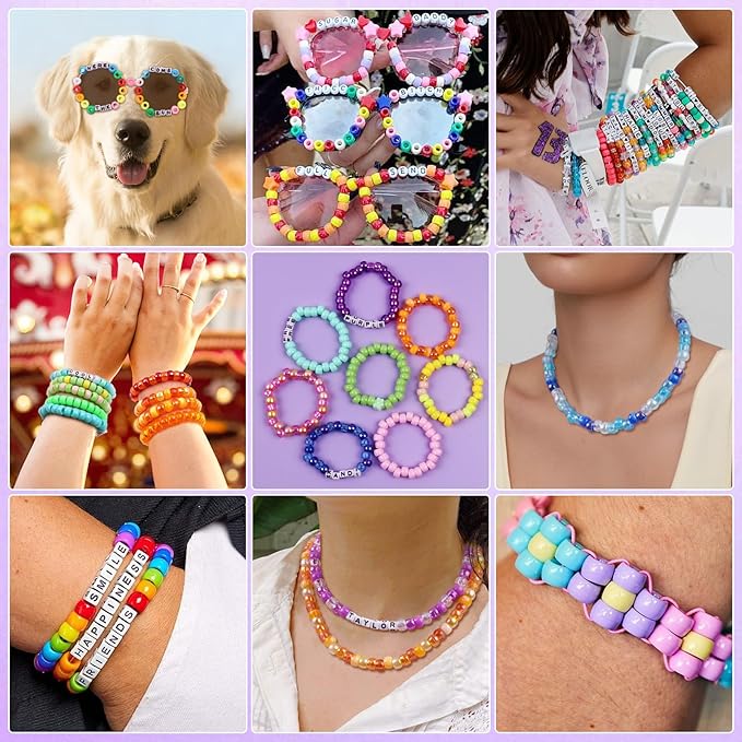 4000 Pcs Pony Beads for Bracelet Making Kit, 90 Colors 5 Boxes Rave Kandi Beads Glow in the dark, Friendship Kandi Bracelet kit with UV Color Changing, Chrome& Alphabet Letters for Jewelry DIY Crafts