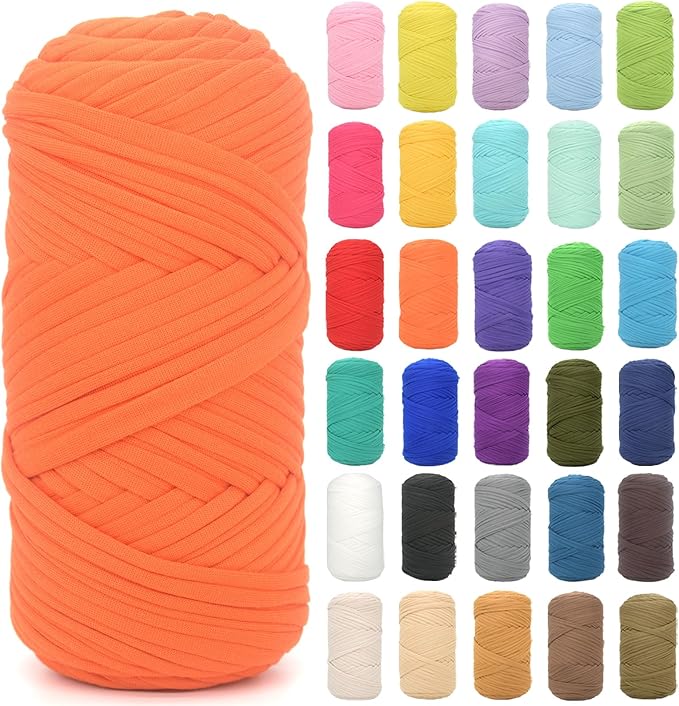 Tshirt Yarn for Crocheting,Orange T Shirt Chunky Elastic Fabric Thick T-Shirt Crochet Yarn for Beginners Crocheting Hand Knitting Bag/Basket/Coasters/DIY Crafts/Home Decor 200G(Orange