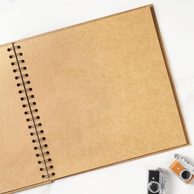 Scrapbook 10 x 10 Inch DIY Square Photo Window + 3 Corner Stickers, Photo Album Hardcover Kraft Paper Brown 20 Sheets/ 40 Pages