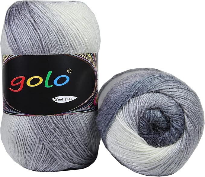 golo Wool Yarn for Knitting 550yd 0.22Ib Cachemire Multicolor Rainbow Yarn (Black-White)