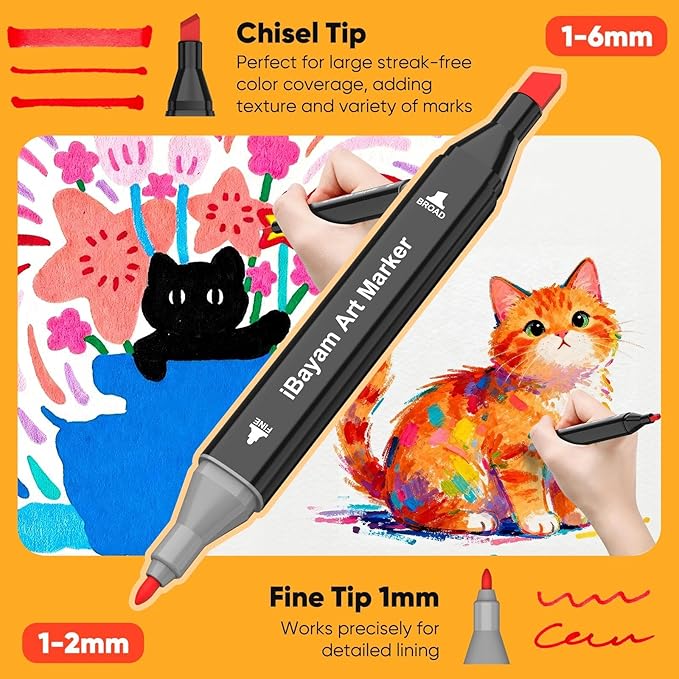ibayam alcohol markers 80 colors with case & holder, dual tips chisel & fine art markers for adult coloring kids drawing