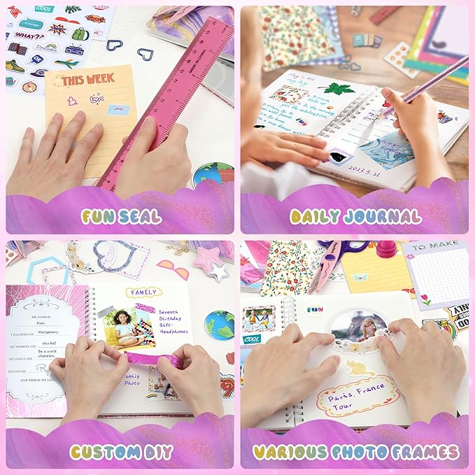 perryhome 2-pack diy journal kit for girls - 200+pcs journal set for teen & tween girls, journaling art & crafts kits,scrapbook&diary supplies set, christmas gifts for 8 9 10 11 12 13 14 year old girl