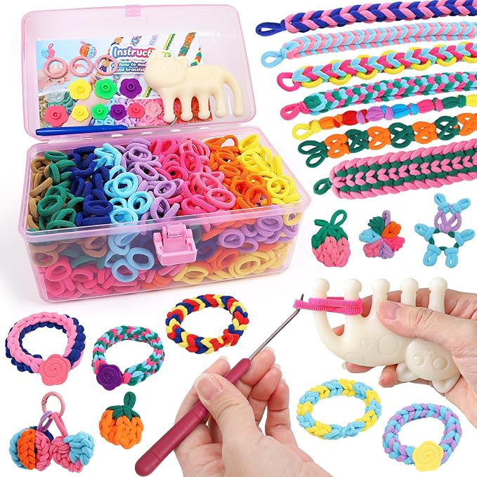 DDAI Bracelet Making Kit for Girls Ages 6-12 – Arts and Crafts for Kids Weaving Loom Bracelets Kits -1000+ Colorful Elastic Cloth Loom Bands – Great Birthday Gift for Girls Boys 7 8-12 Years Old