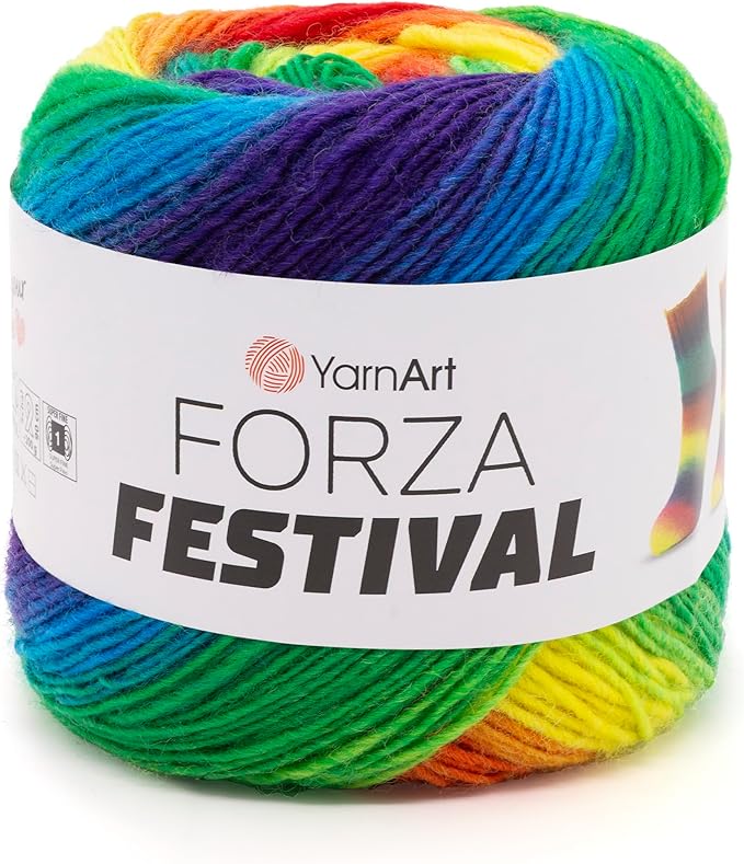YarnArt Forza Festival Self-Striping Wool Blend Fingering Yarn, 100g (459 yd) – Gradient Color Yarn for Knitting, Crochet, Socks & Shawls (2914)