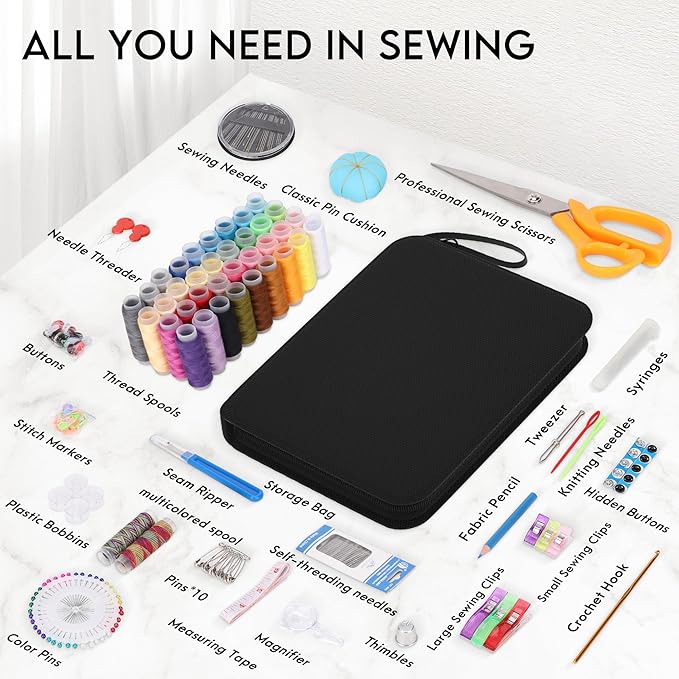 Coquimbo Professional Sewing Kit Gifts for Grandma, Mom, Adults, Beginner, Home Traveler, Emergency, Portable Sewing Supplies with Tailor Scissors, 38XL Thread, Soft Tape Measure, Sewing Needles