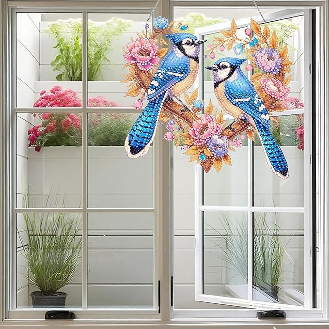 Ristpal Diamond Painting Kits Hanging for Adult, Special Shaped Rhinestone, DIY Acrylic Diamond Art Painting Window Pendants Home Garden Wall Hanging Kits for Home Decor and Gifts (Birds)