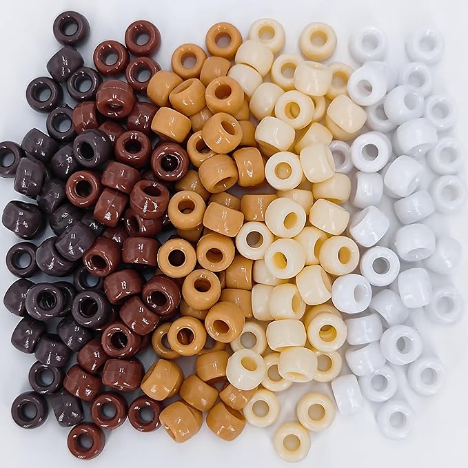 MIIIM 1000PCS 6x9mm Pony Beads Bulk, 5 Styles Brown Pony Beads for Bracelets Making Kit, Kandi, Hair Braids Crafts for Jewelry Making (Brown)