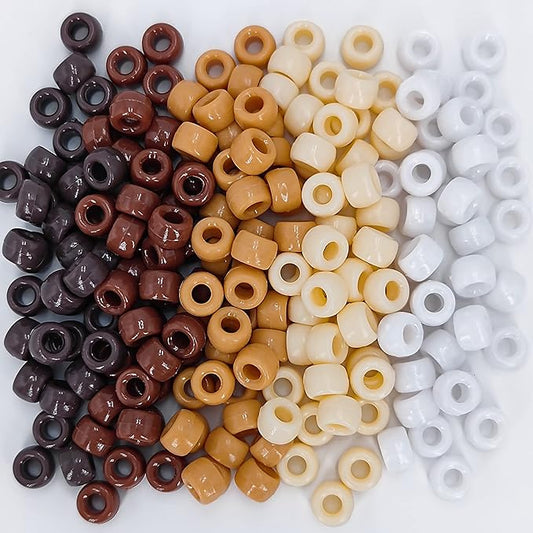 MIIIM 1000PCS 6x9mm Pony Beads Bulk, 5 Styles Brown Pony Beads for Bracelets Making Kit, Kandi, Hair Braids Crafts for Jewelry Making (Brown)