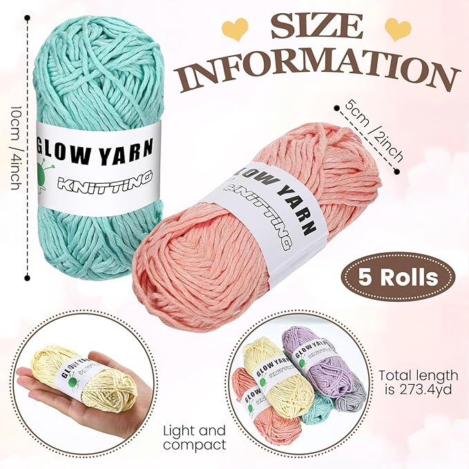 WILLBOND 5 Rolls Glow in The Dark Magic Yarn Luminous Neon Crochet Yarn for Crocheting DIY Knitting Glow Fingering Sewing Supplies for Crafts Sewing Party 54.7 yd Per Roll (Vivid Colors)